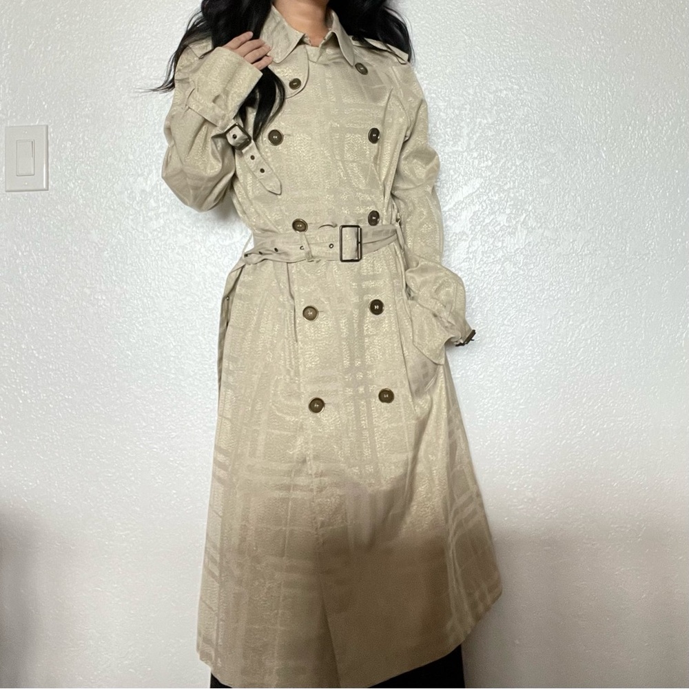 Burberry Beige Gold Metallic Double Breast Trench Coat